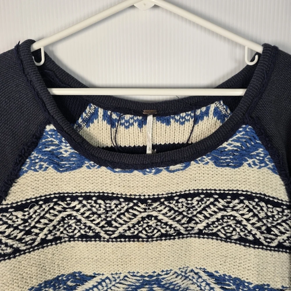 Free People Blue Aztec Tribal Soft Boho Snow Angel Angora Rabbit Hair Sweater S